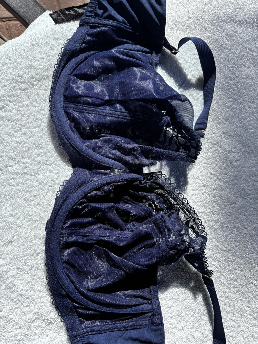Sculptresse Navy Blue Lace-Trim Underwire Bra - 34FF.